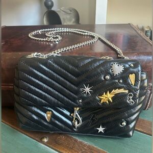 Rebecca Minkoff Black Quilted Crossbody Bag with Silver and Gold Accents